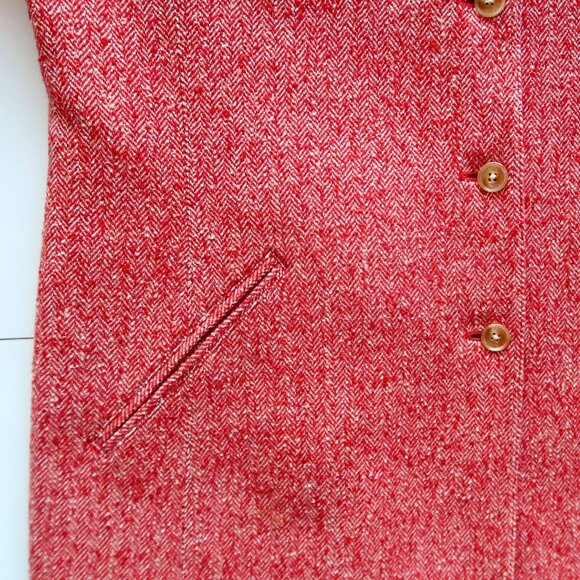 Ellen Tracey Red Herringbone Wool Single-breasted Blazer Coat Classic Office 14 - Picture 13 of 14